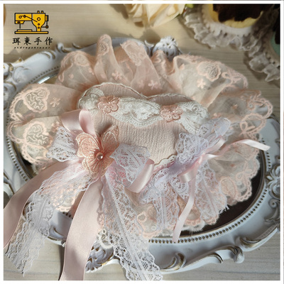 珥东手作Lolita发饰樱花树下的告白爱心蕾丝小礼帽粉白色甜系lo娘