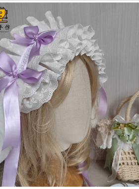 珥东手作洛丽塔垂耳兔浅紫色蕾丝蝴蝶结百搭发饰发带lo娘甜美头饰