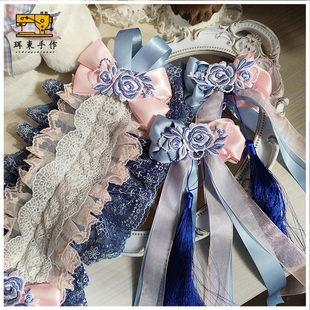 珥东手作Lolita摇篮曲梨园梦瓷蓝粉蕾丝发带doll感小物配饰青花