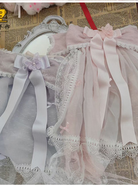 珥东手作Lolita樱花树下的告白粉白蓝色紫色头纱蝴蝶结头饰夹子lo