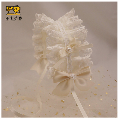 珥东手作蕾丝发带天使柄奶白生成色lolita小物天使之书发带边夹lo