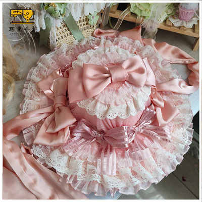 珥东手作Lolita粉色蕾丝手作帽子可凹造型蕾拉心事lo娘百搭帽子