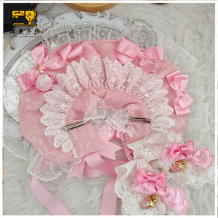 珥东手作Lolita草莓天使浓粉色手袖蝴蝶结bnt发饰小物lo娘头饰夹