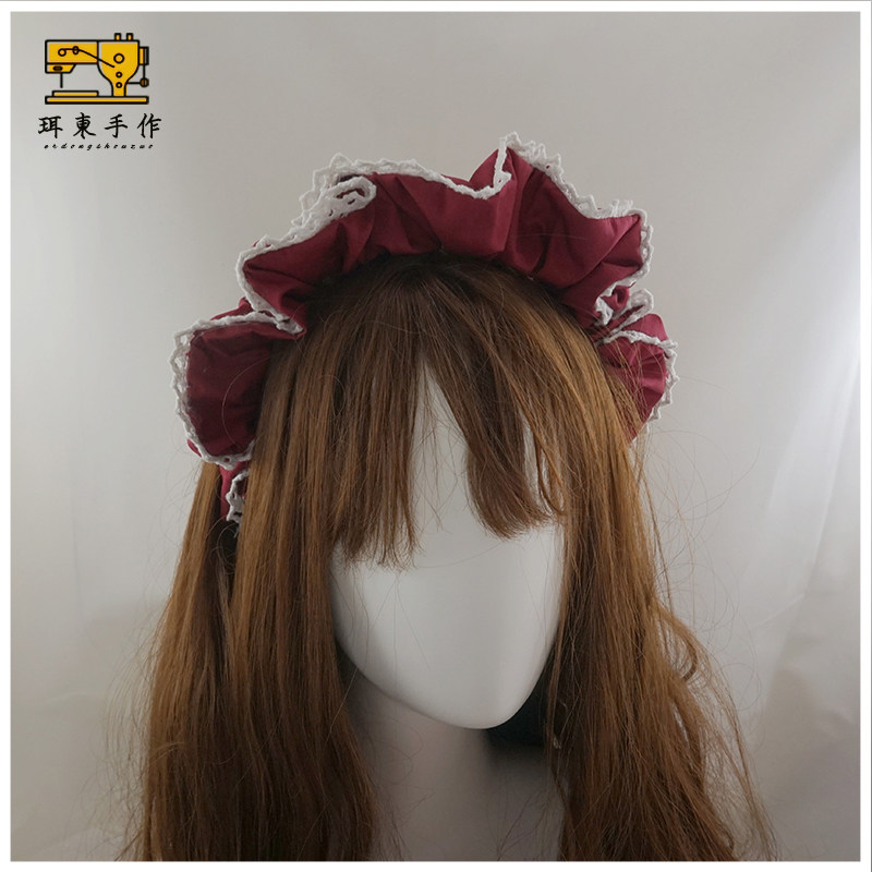 珥东手作lolita发饰酒红色女仆发箍软妹lo娘裙配kc小物蕾丝发夹