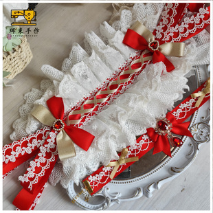 珥东手作Lolita发饰宝石之华红白色发带项圈金色华丽头饰lo娘小物