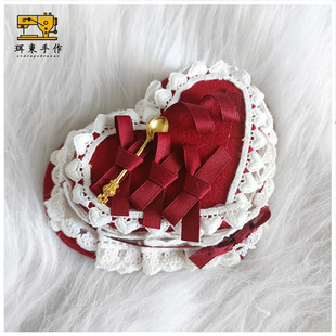 珥东手作Lolita酒红色爱心小礼帽lo娘小物夹子发饰白色蕾丝头饰