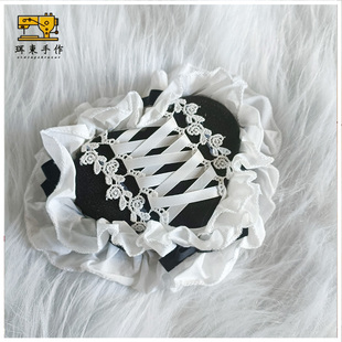 珥东手作Lolita黑白爱心小礼帽绑带蕾丝甜美lo娘头饰裙配蝴蝶结