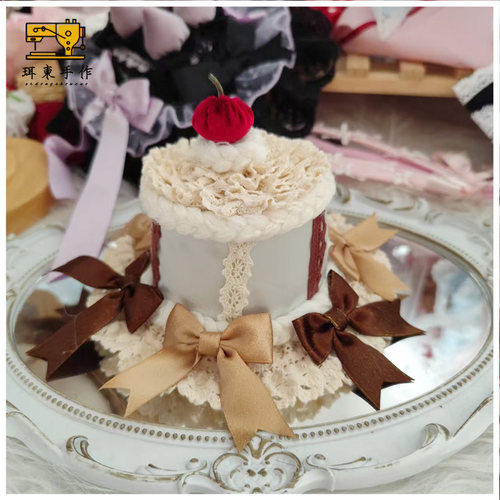 珥东手作Lolita纸杯蛋糕薄荷咖啡色小礼帽樱桃小物甜美lo娘发夹饰