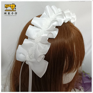 珥东手作Lolita纯白色女仆发带百搭蝴蝶结lo娘甜美小物发饰头饰夹