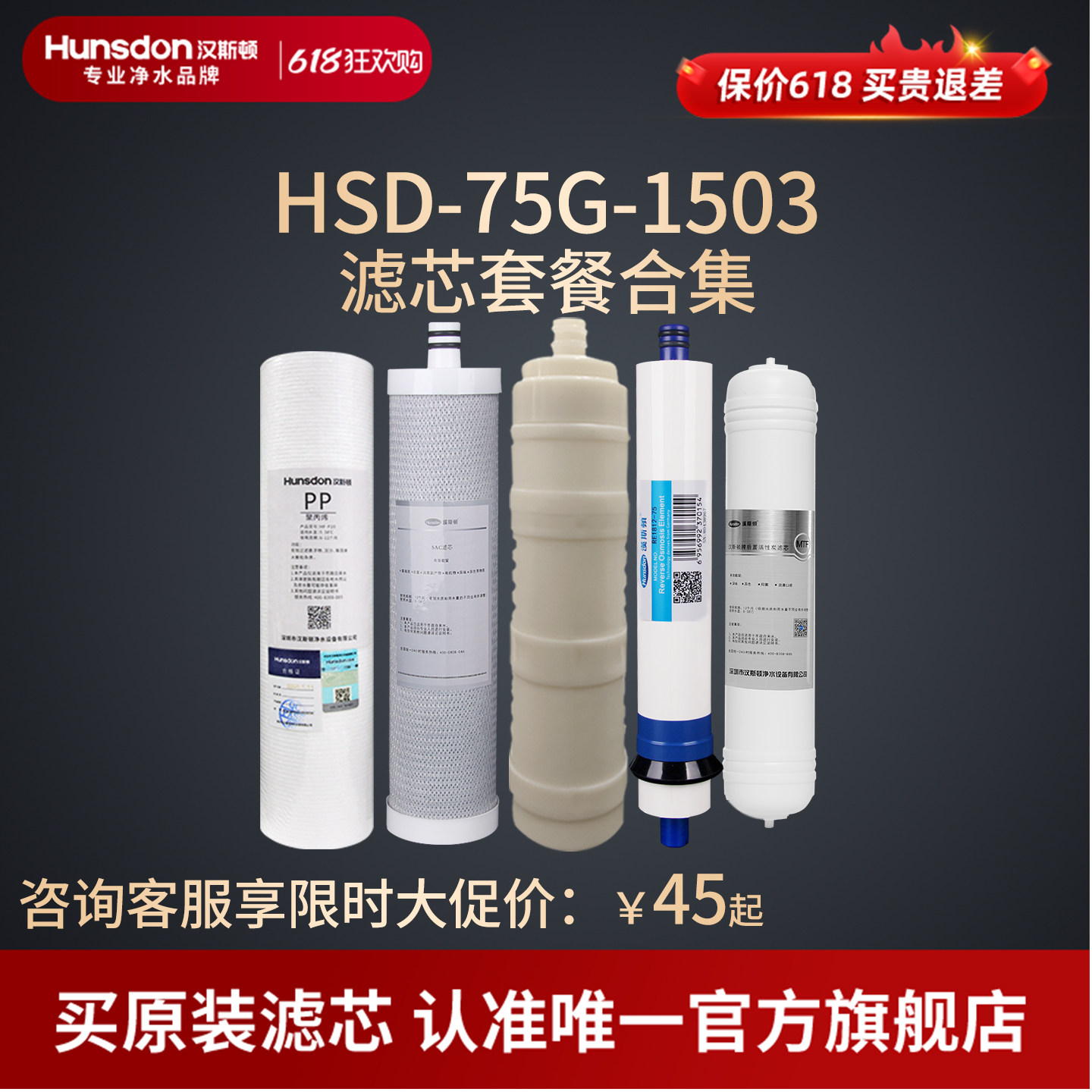汉斯顿家用净水器滤芯原厂原装正品HSD-75G-1503滤芯套餐合集