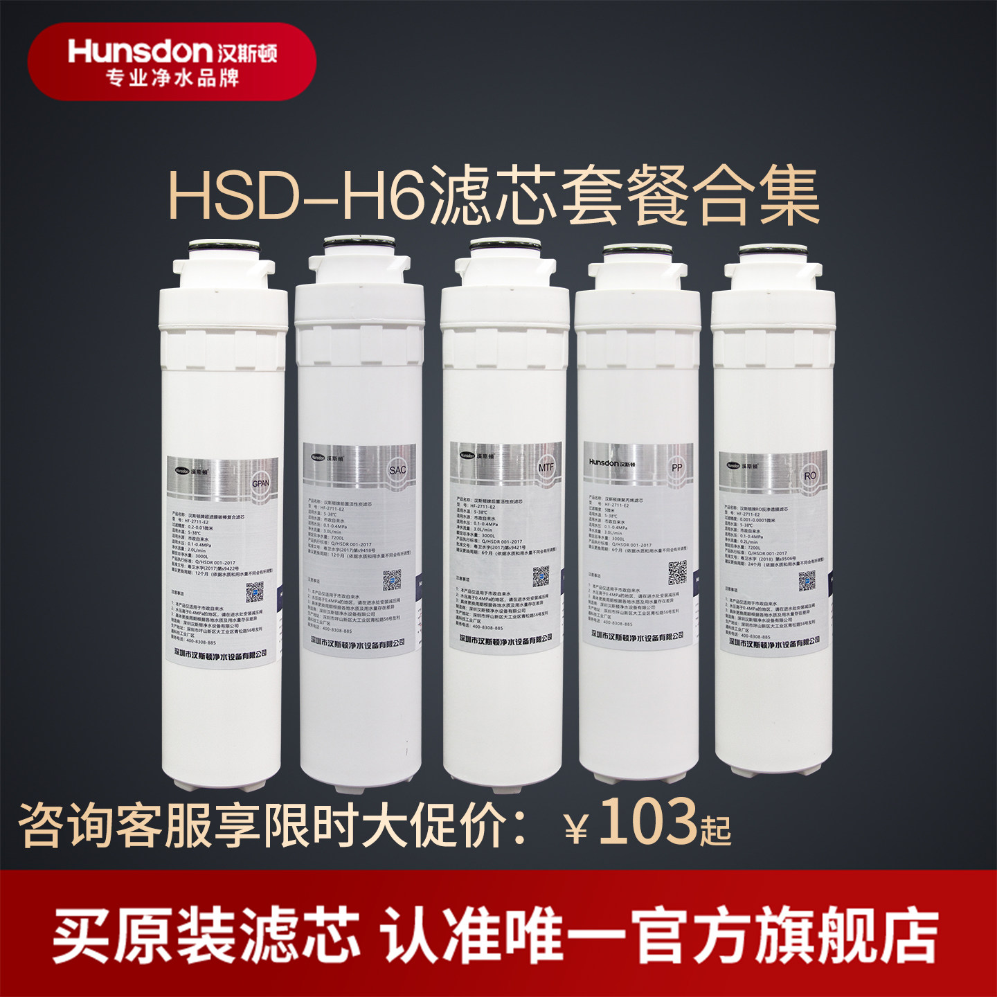 汉斯顿净水器滤芯原厂原装正品HSD-75G-H6滤芯套餐合集