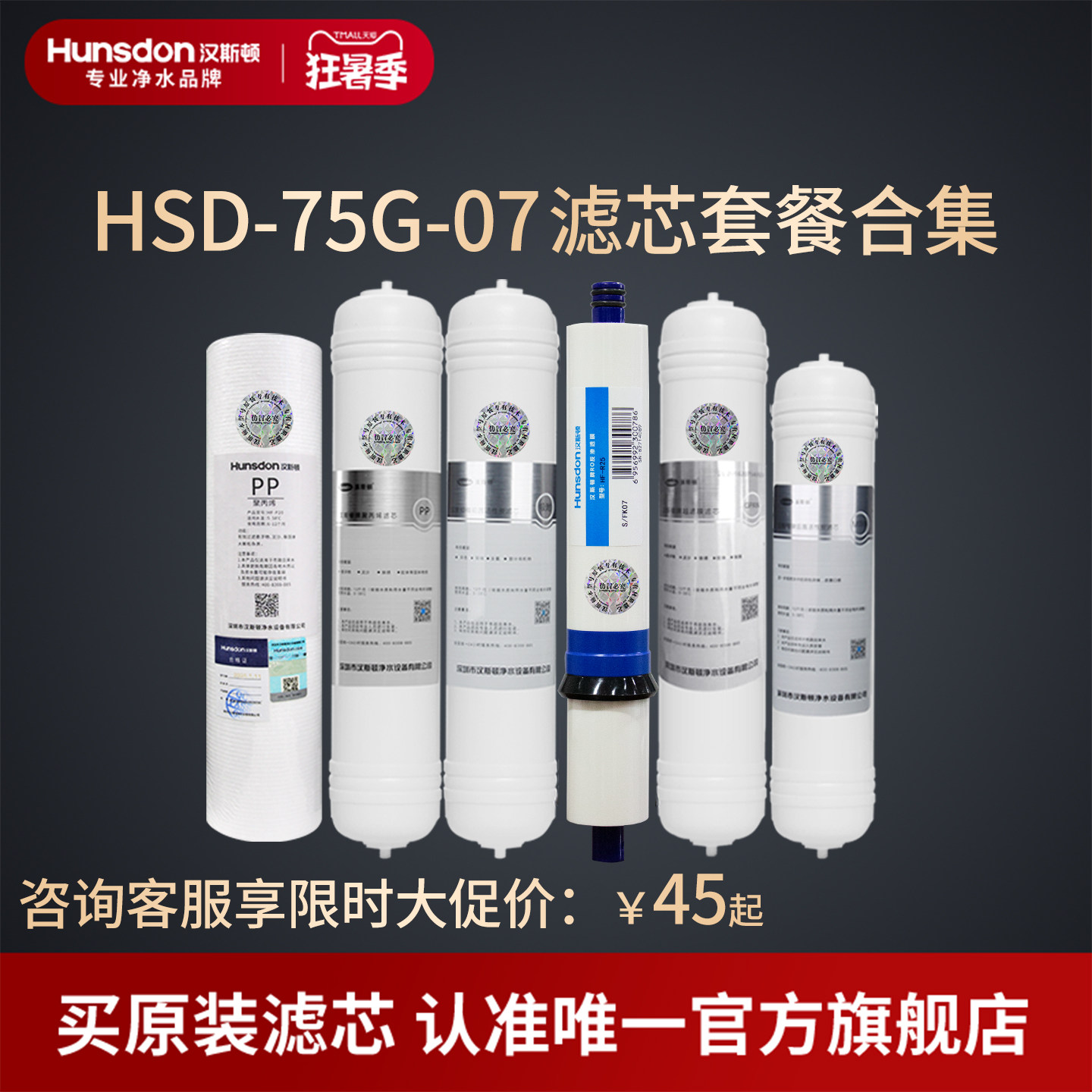 汉斯顿家用净水器滤芯原厂原装正品HSD-75E/75G-07滤芯套餐合集
