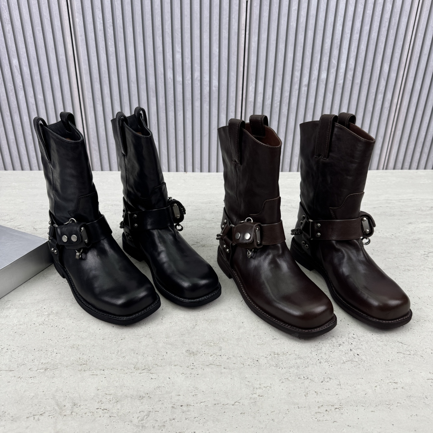 马丁靴真皮低跟套筒英伦风中筒靴