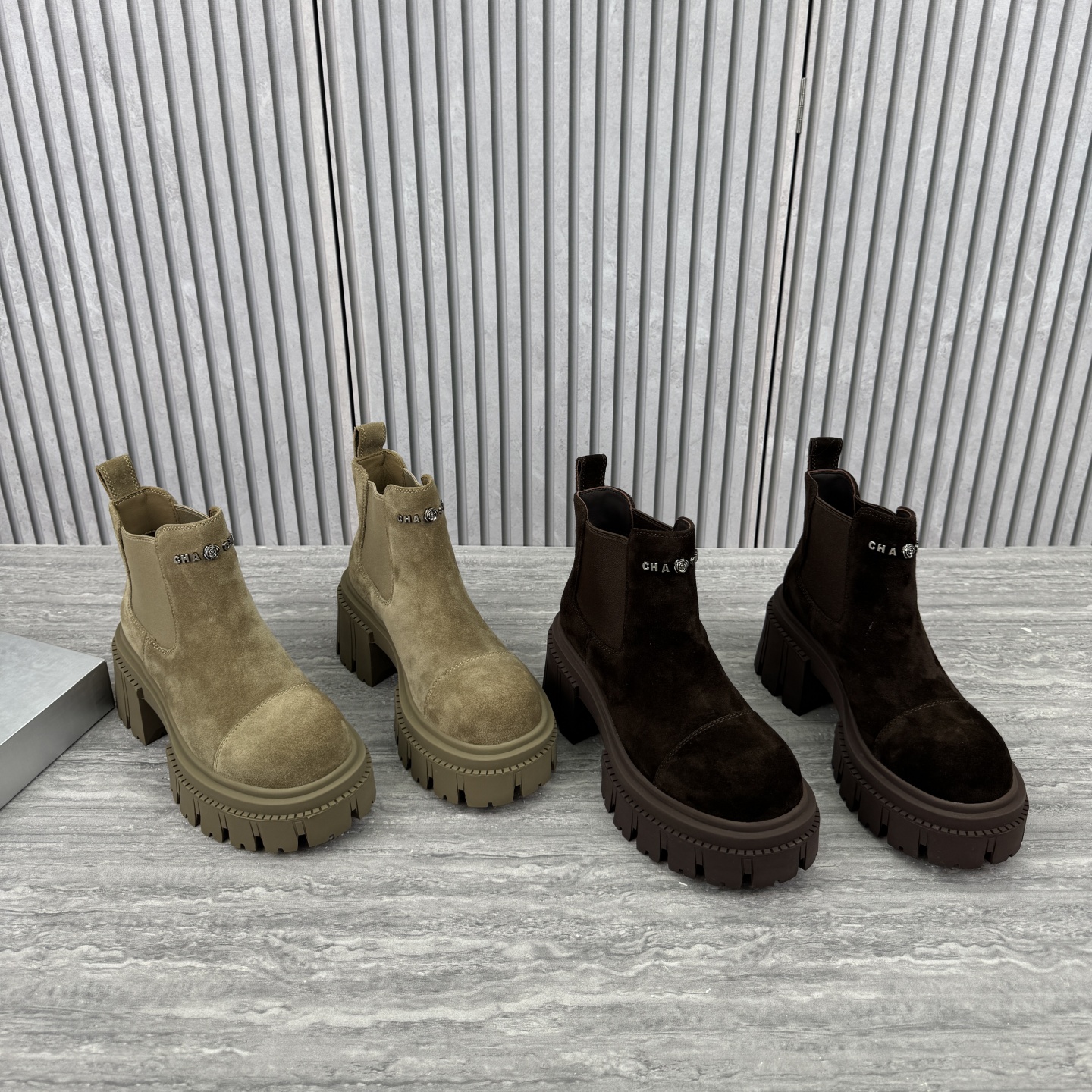 高跟磨砂皮短筒切尔西靴厚底女靴