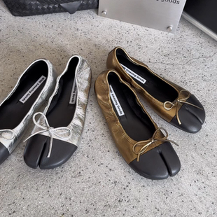 WM6欧货欧洲站2026春新款真皮分趾浅口单鞋蝴蝶结平底猪蹄鞋女鞋