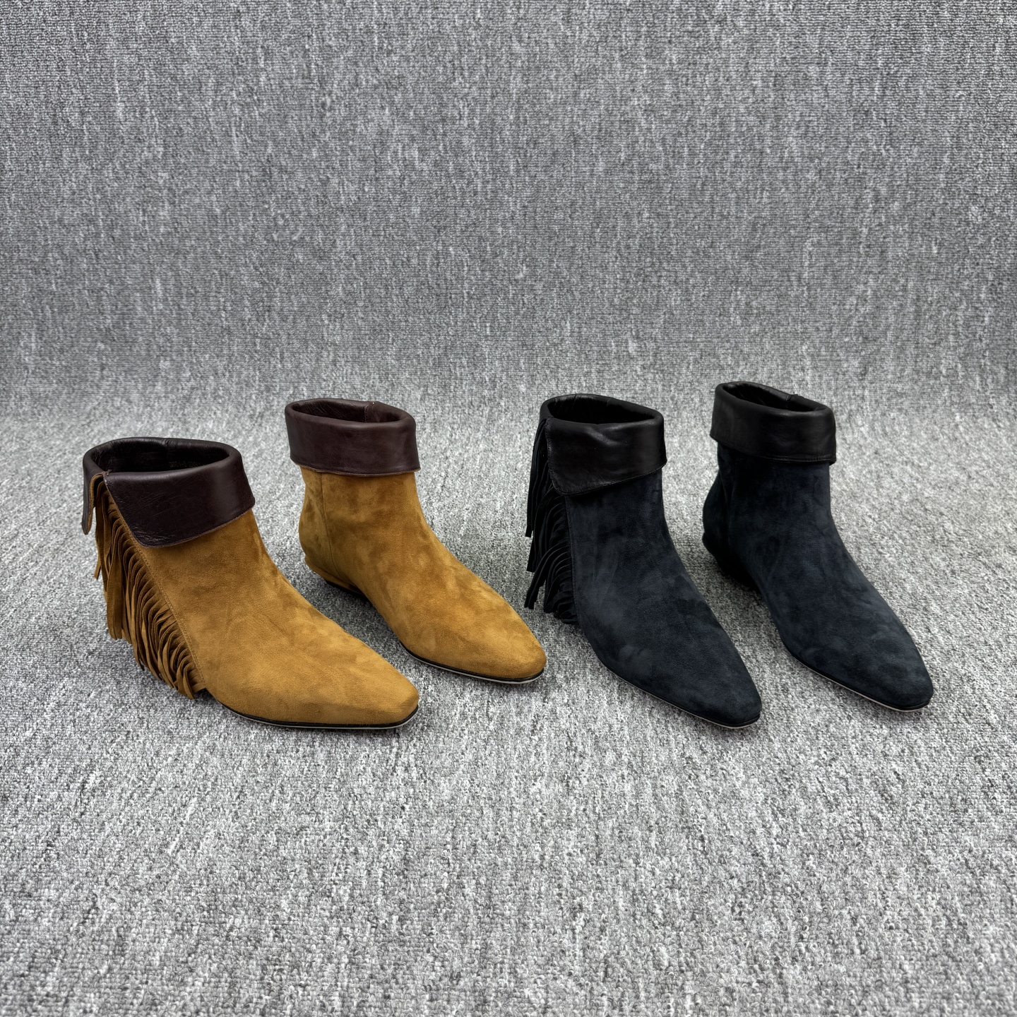 复古流苏靴低跟套筒磨砂皮女短靴