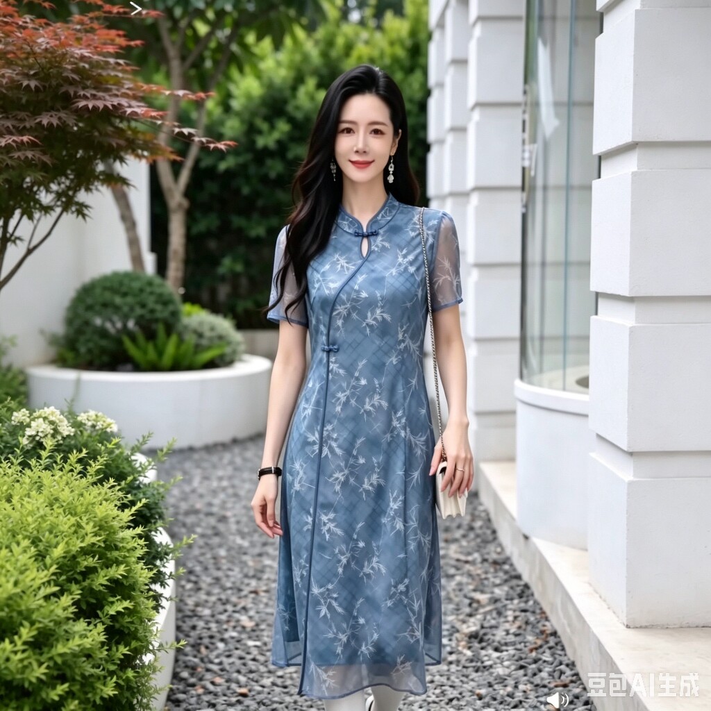 中老年女装短袖网纱连衣裙新中式改良旗袍端庄优雅妈妈夏款新裙子