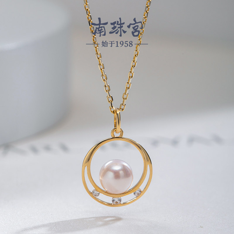 南珠宫镜中月18k金海水珍珠吊坠 北海合浦珍珠国产圆高亮泽d271kn