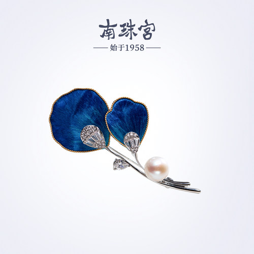 南珠宫丝绒花淡水珍珠胸针日常百搭生日礼物高贵典雅 H106D-J