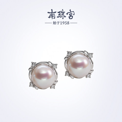南珠宫925银淡水珍珠耳环时尚优雅C-CYE075SD-Y