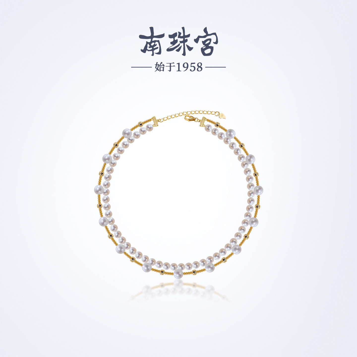 南珠宫序曲925银淡水珍珠项链强光圆形双层链百搭新年礼物送老婆