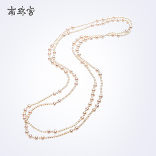 X086D 秋冬新品 南珠宫职场搭配 休闲点缀淡水珍珠项链长毛衣