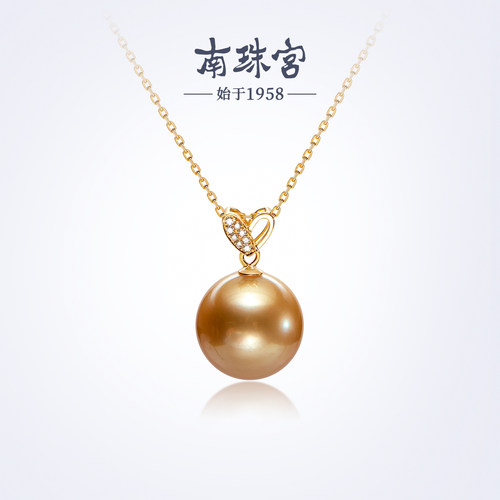 南珠宫倾心18K金海水珍珠吊坠南洋金珠颈饰极简百搭显贵气送老婆