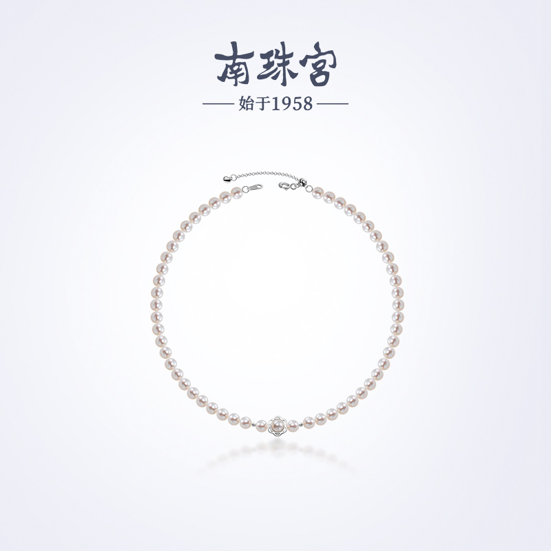 南珠宫925银淡水珍珠项链强光近圆形轻奢优雅生日礼物