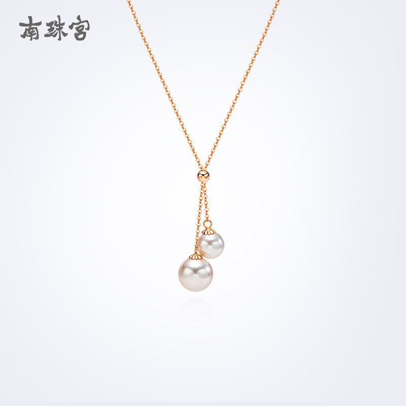 南珠宫18k玫瑰金海水女款白珍珠