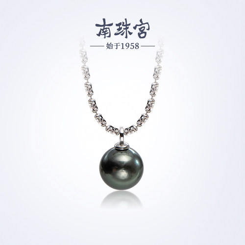 南珠宫墨渊925银天然海水珍珠黑珍珠项链大颗粒精致优雅送礼女
