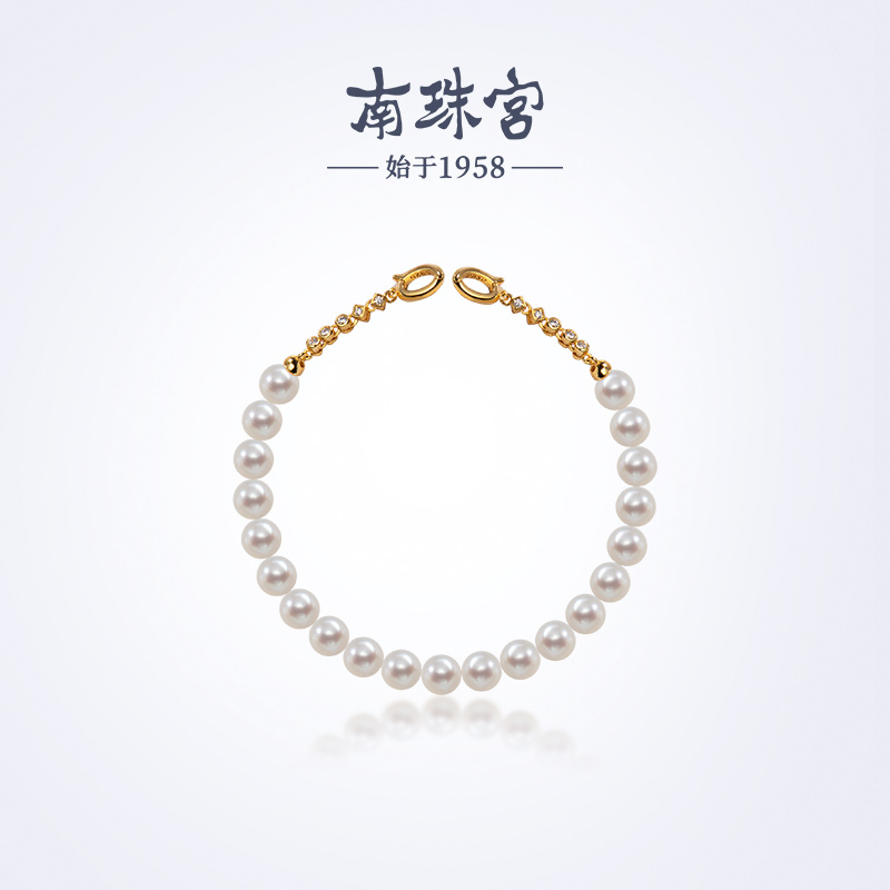 南珠宫925银淡水珍珠手链圆形强光送礼女C-S068SD-J
