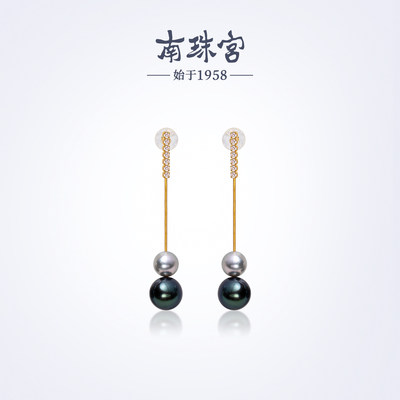 南珠宫双璎天然黑珍珠耳环
