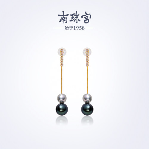 南珠宫双璎天然黑珍珠耳环