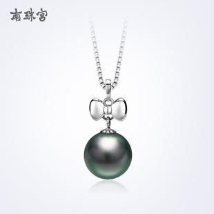 强光 14mm18K金大溪地海水黑珍珠吊坠链坠 南珠宫如意结