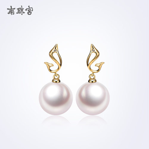南珠宫海豚镶钻石然天妈妈耳钉