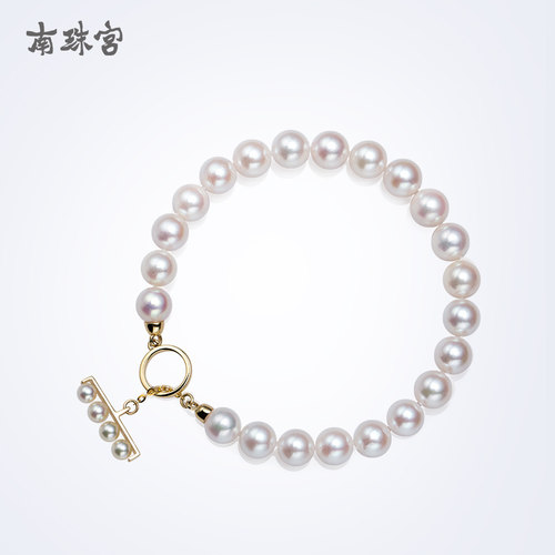 海水珍珠手链9k金扣淡水强光