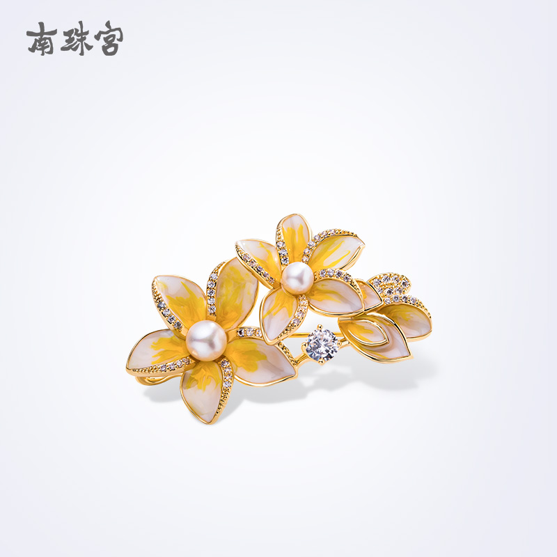 老挝国花鸡蛋花珍珠胸针南珠宫