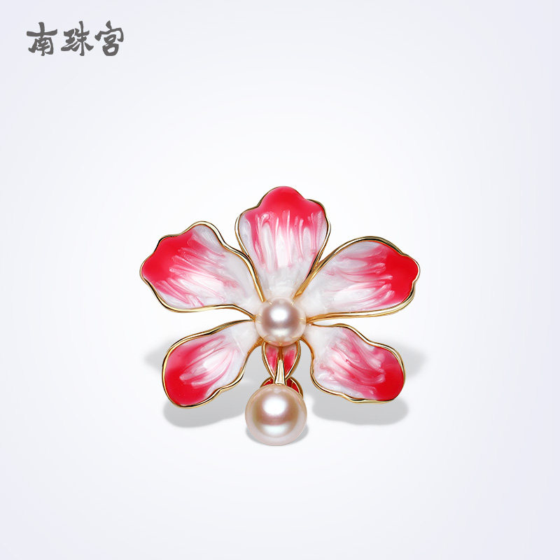 南珠宫珍珠胸针国礼胸针新加坡万代兰淡水珍珠胸花高档送妈妈礼