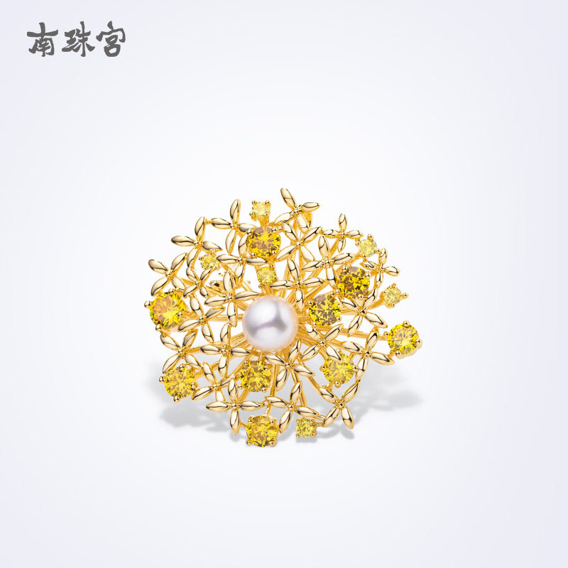 南珠宫珍珠胸针缅甸龙船花国礼胸针珍珠胸花送礼