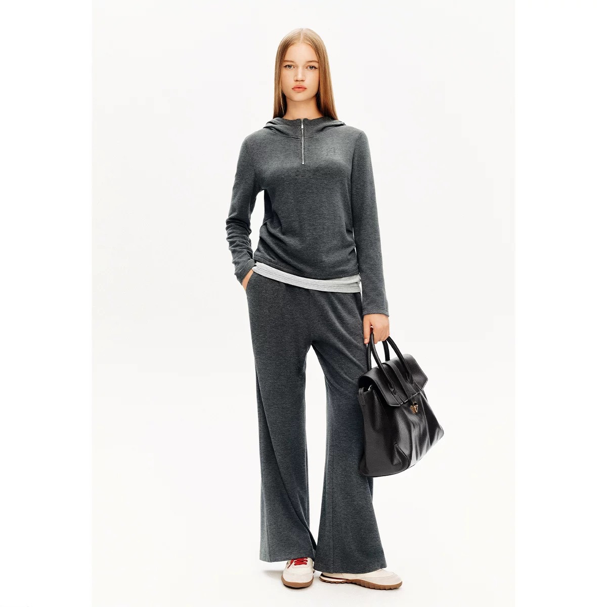 【周雨彤同款】撞色假两件云感绒连帽针织衫