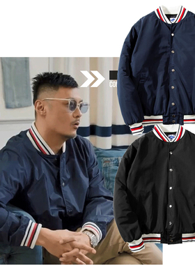 mdns秋冬季日系余文乐同款ins棒球服修身飞行夹克棉衣加厚外套男