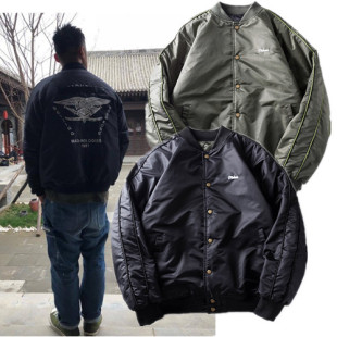 潮牌余文乐同款MDNS双面穿秋冬刺绣MA1飞行员棒球棉服夹克外套