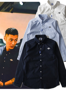 港风潮牌mdnsness余文乐休闲衬衫 简约字母印花男纯色宽松长袖