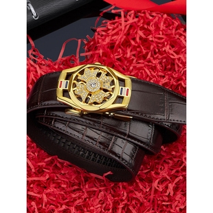 酷奇男士皮带时来运转腰带二层牛皮鳄鱼纹时尚百搭皮带零售