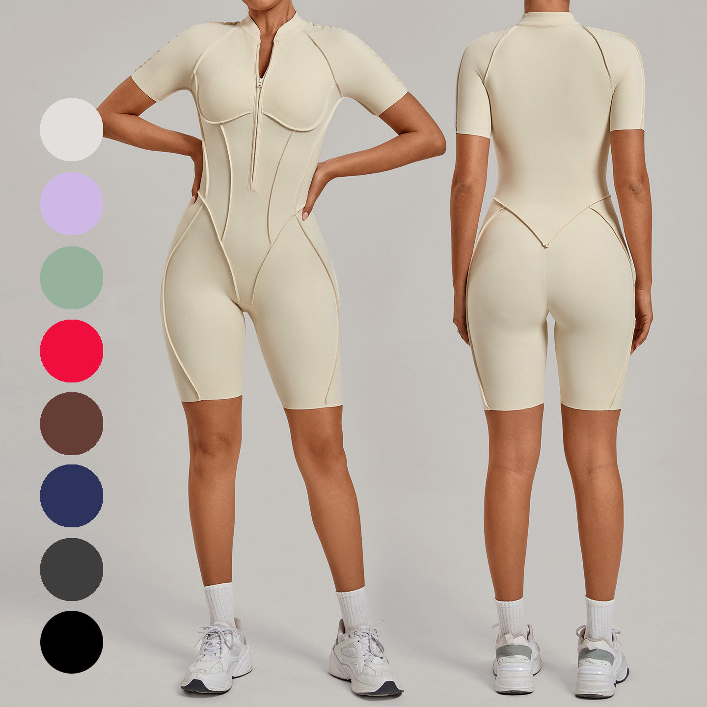 有胸垫磨毛一体式瑜伽服连体短裤