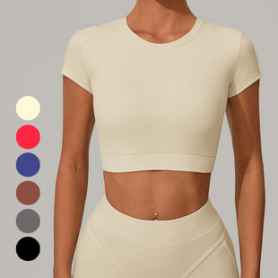 无胸垫 裸感休闲百搭健身上衣女随感瑜伽服跑步普拉提短袖运动T恤