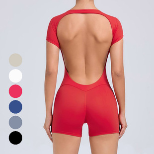 短裤 连体健身服 连体瑜伽服女速干美背舞蹈运动提臀短袖 欧美一体式