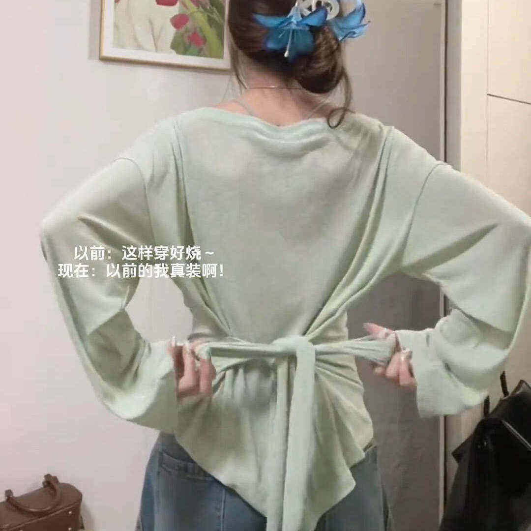 韩系绑带收腰防晒罩衫T恤