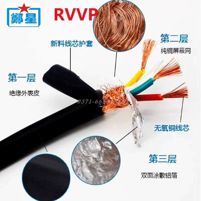 郑州三厂电线 信号线RVVP2芯0.5/0.75/1/1.5平国标铜芯铜网屏蔽线