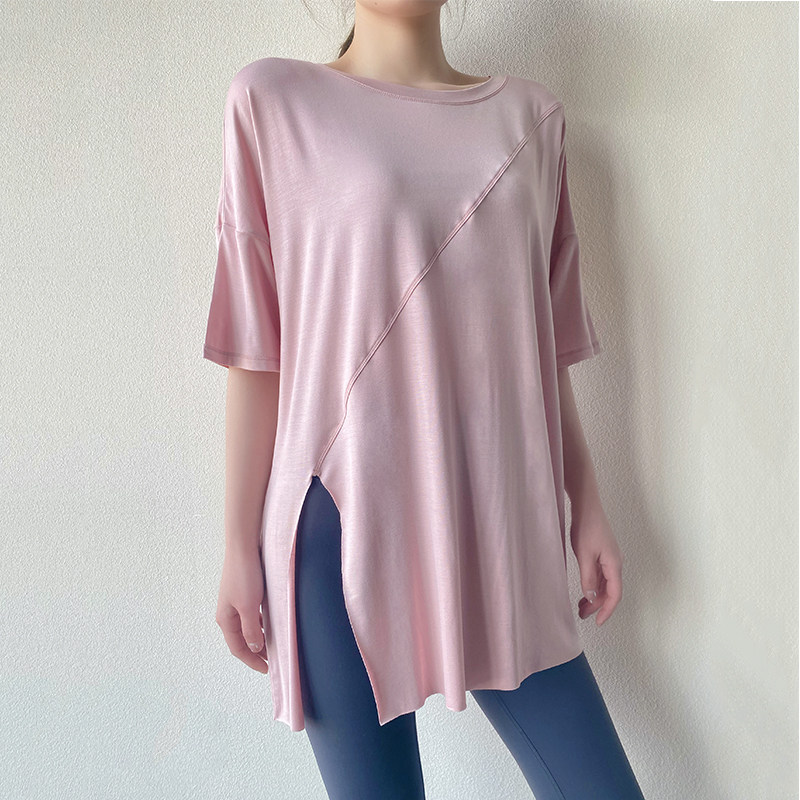 宽松大码瑜伽服女中长款遮臀短袖健身服上衣速干跑步罩衫运动T恤
